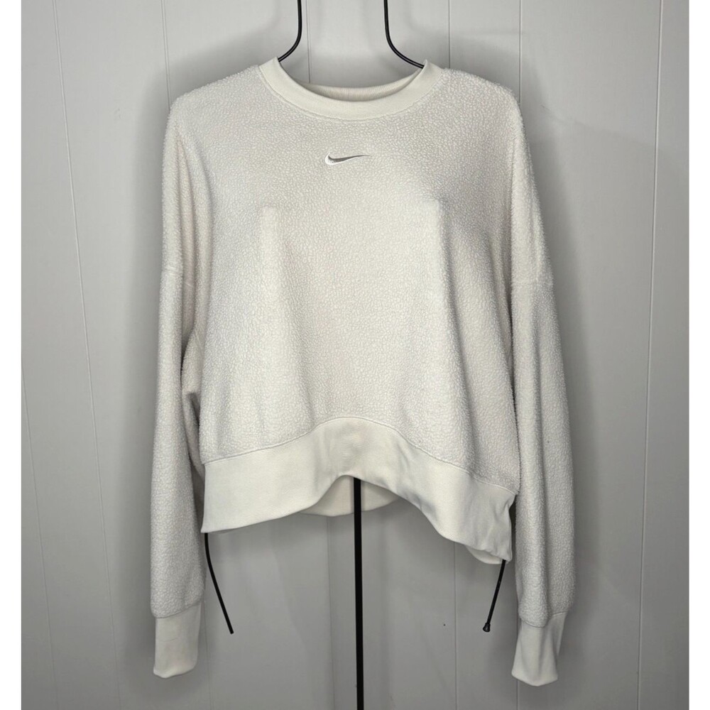Nike Women's White Ivory‎ Cropped Sherpa Fleece Oversized Sweatshirt Sz L Large